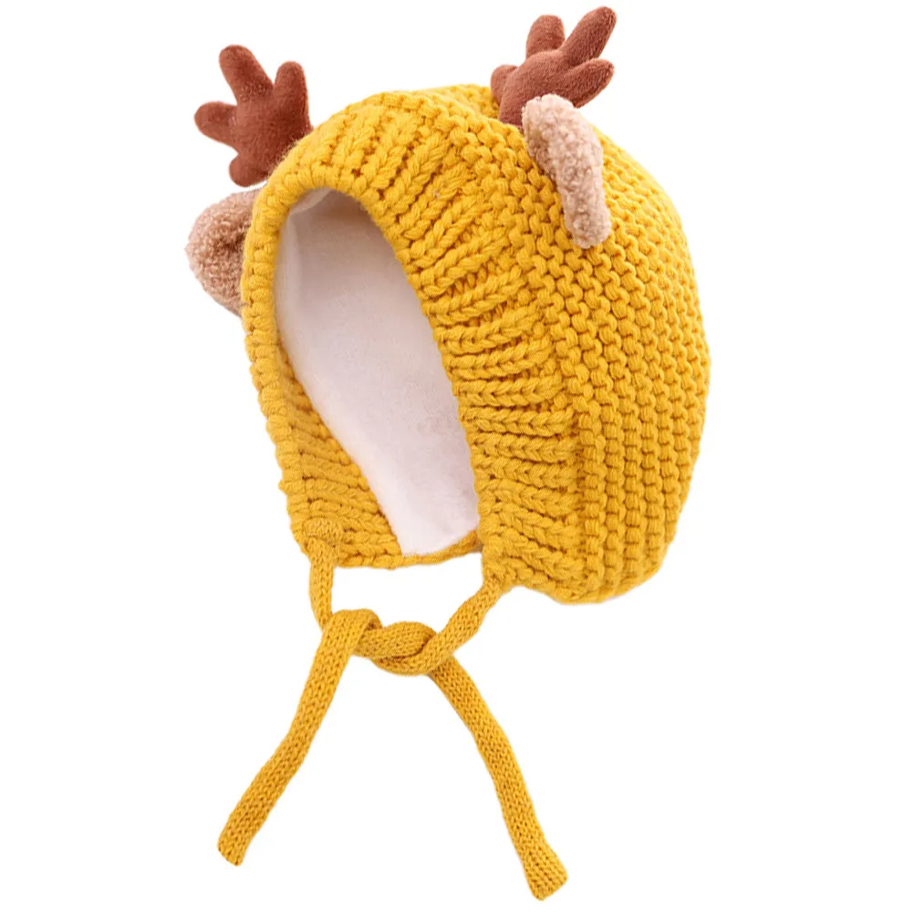 

1Pcs Baby Warm Hat Fleece Lined Knitted Cap Christmas Antler Design Suitable for Winter Autumn Outdoor Indoor Use