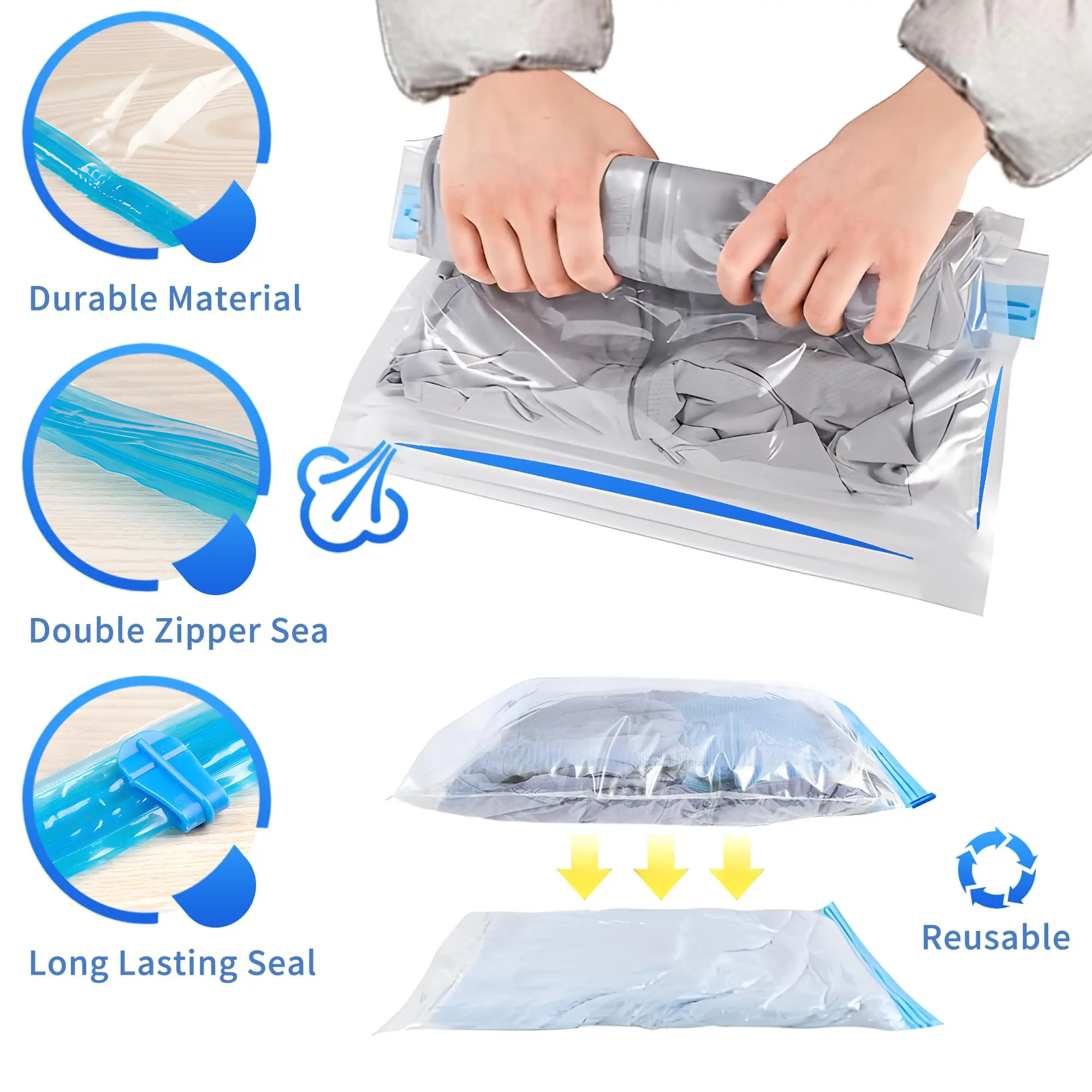 20 Pack Travel Compression Bags, Travel Essentials Vacuum Storage Bags Space Saving Bags for Suitcases Organizer For Clothes