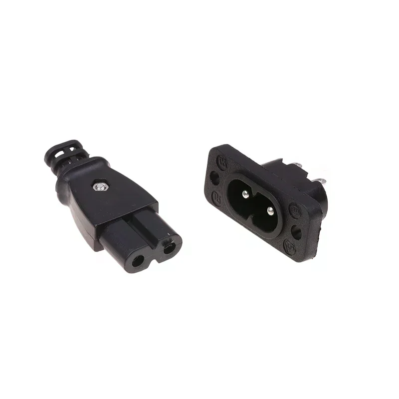 1Pcs C8 Male Power Socket Female Plug Power Outlet Embedded Electric Connector 35mm*15mm AC 2.5A 250v 8-shaped Plug Socket