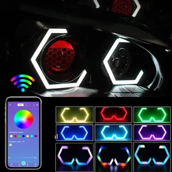 2PCS RGB Angel Eyes Halo Rings Yellow Amber Turn Signal  Bluetooth APP Control Car UTV Motorcycle DRL Headlight Decorative Light