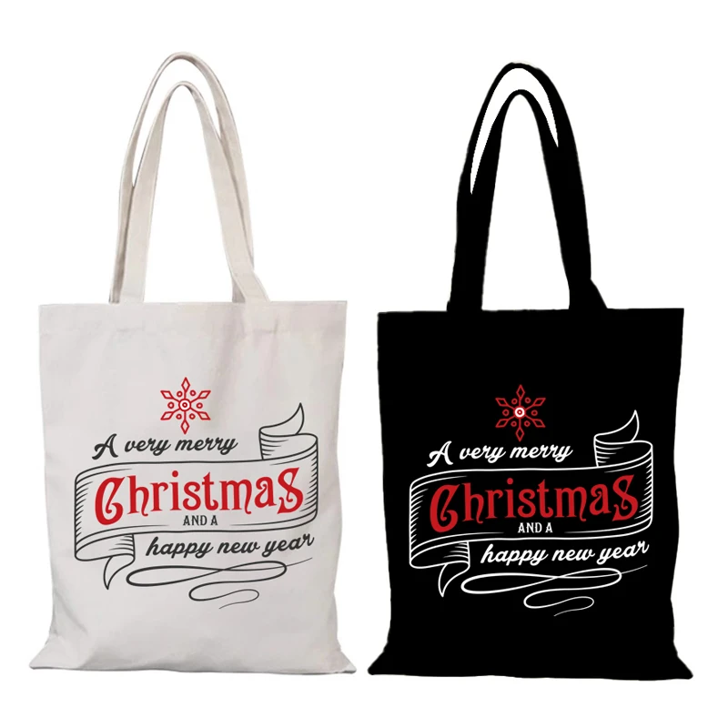 Cloth Bags New Year Gift Merry Christmas Personalized Bag Cartoon Women's Handbag Man Tote Bag Canvas Handbags Eco Shopper Woman