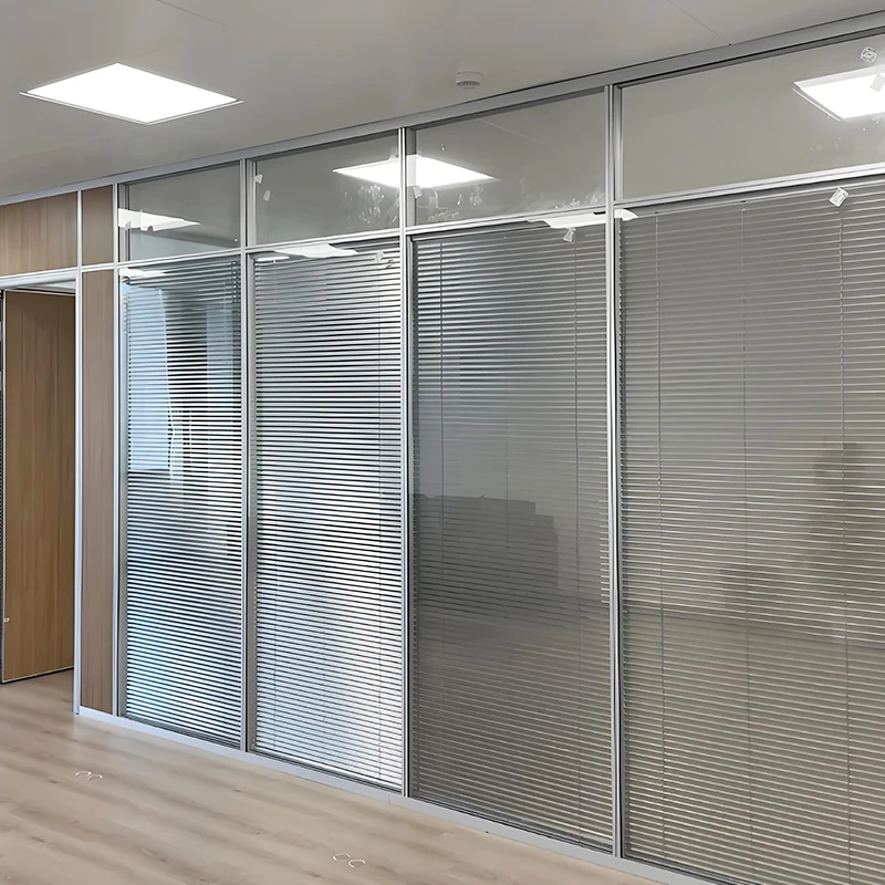

High Quality Anodized Office Glass Partition With Flush Door Design Double Glazed