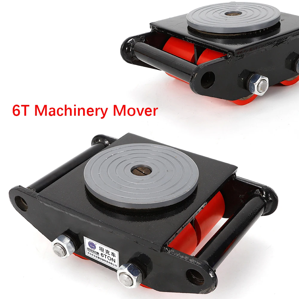 6T Heavy Duty Machine Dolly Skate Machinery 6 Roller Mover Cargo Trolley Cart 360° Rotation