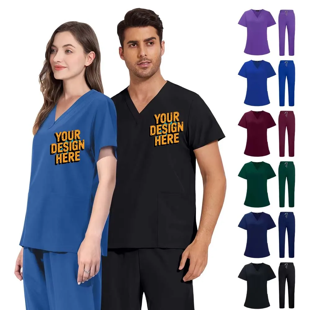 

Men's And Women's V-neck Basic Solid Color Quick-drying Fabric Thin Dental Clinic Work Clothes Hand Washing Clothes free custom