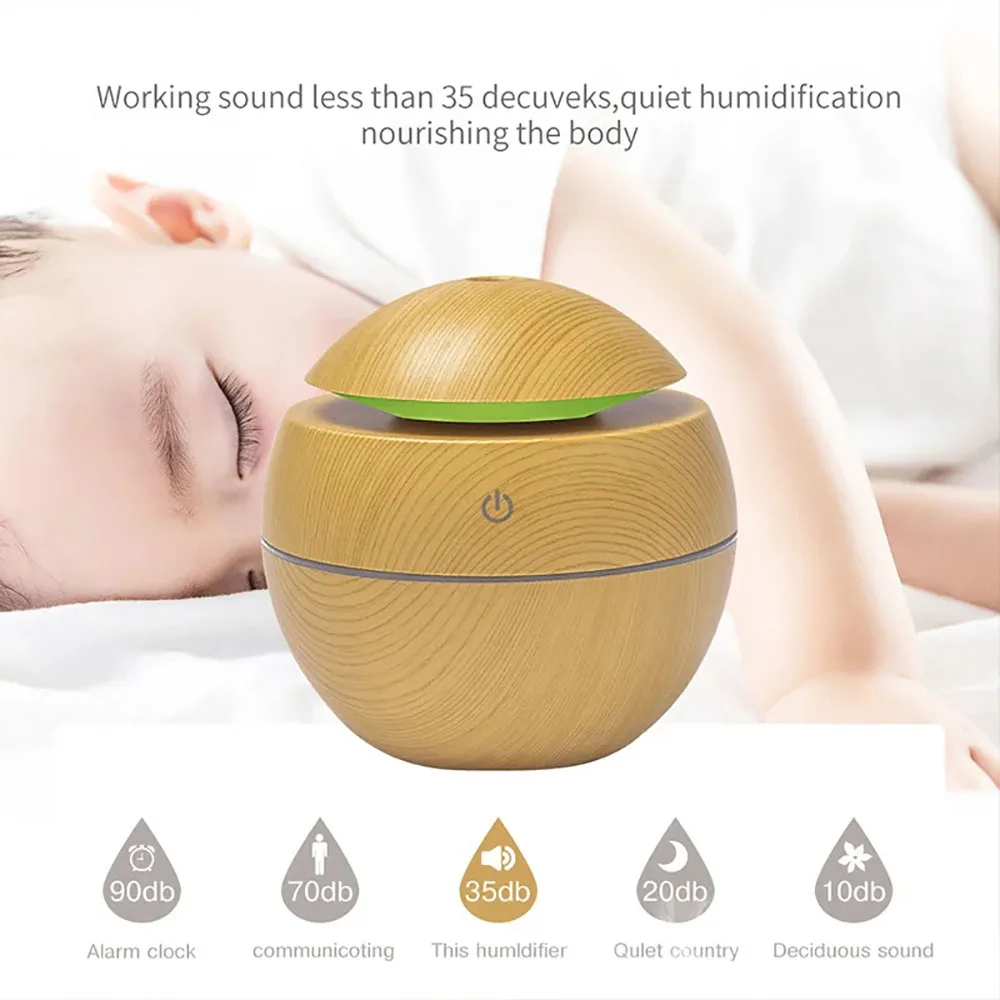 USB 130ML Wood Grain Air Humidifier Purifier Aroma Diffuser Ultrasonic Cool Mist Sprayer Essential Oil Fragrance image 4