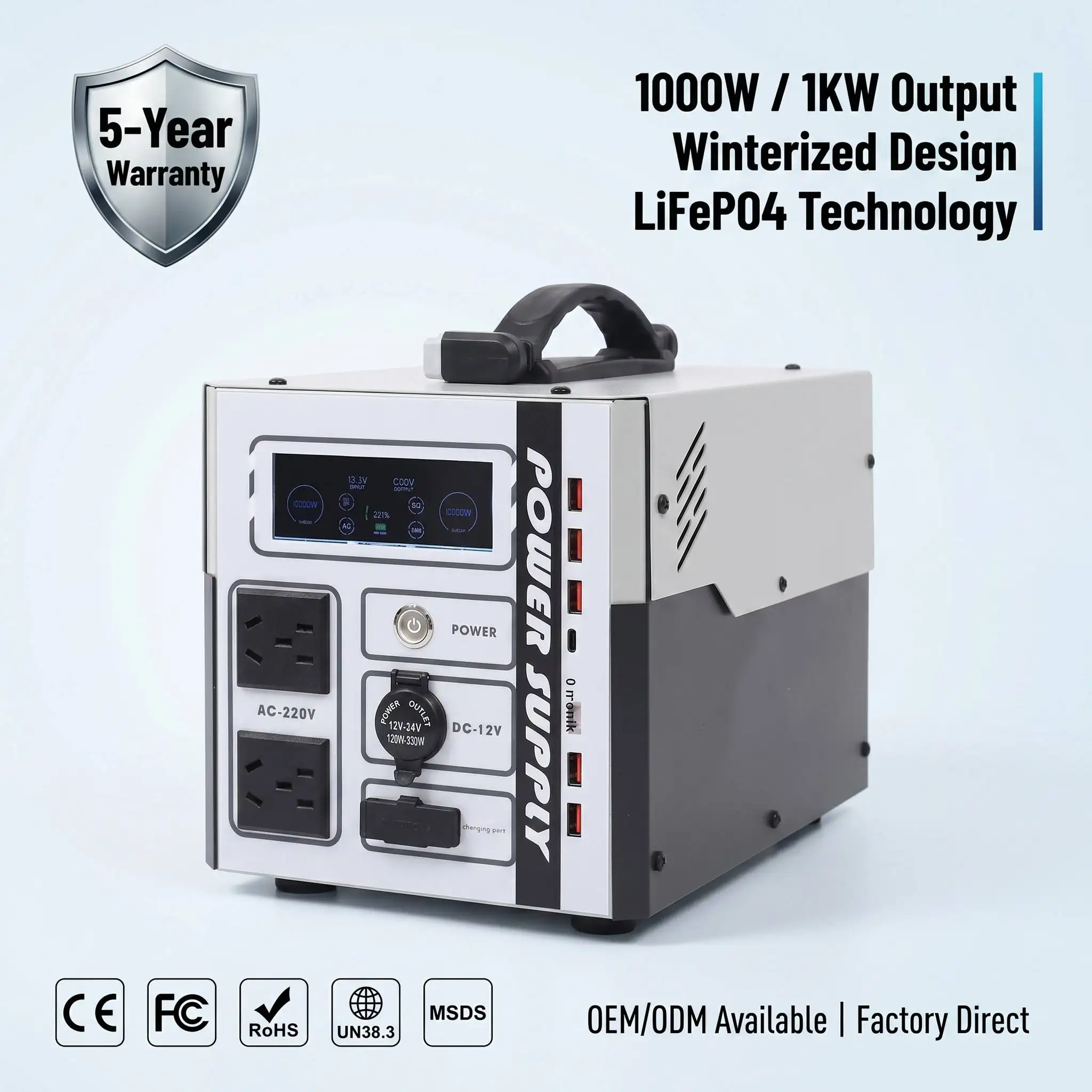 Winterized 1000W LiFePO4 Solar Generator Moscow Cabin Heating Backup Light Weight LFP Cell Portable Power Station Unit