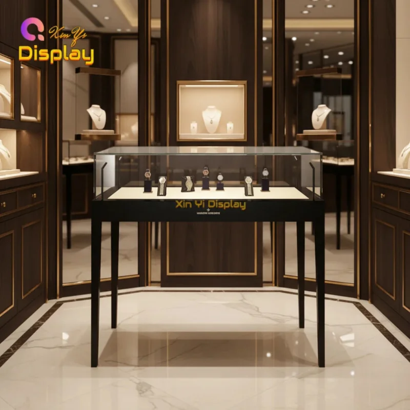 custom.Custom Stainless Steel Jewelry Watch Showcase With LED Lights Dust-proof Lockable Display Cabinet Jewelry