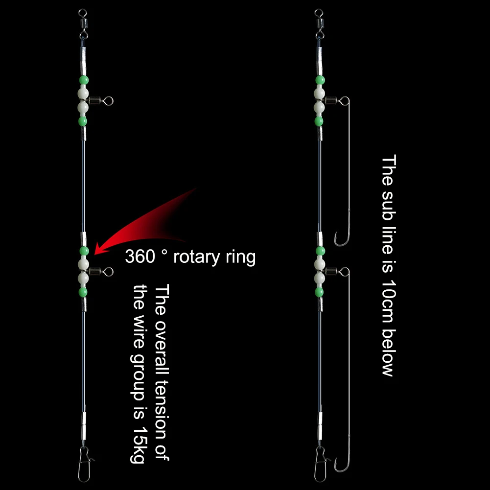 خط قائد الصيد الليلي المتوهج مع يدور وأزرار قادة أسلاك الأسماك المضيئة للمياه المالحة والمياه العذبة #5