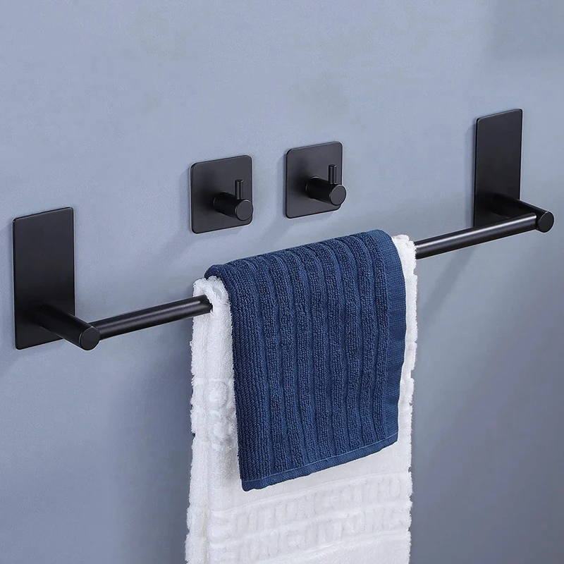 Towel Holder With 2 Packs Adhesive Hooks 16-Inch Hand Towel Rack Towel Hook Stick On Wall, Bathroom Hardware