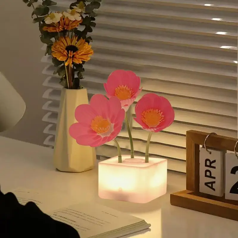 침실에 대 한 꽃 램프 머리맡 밤 빛 디 밍이 가능한 책상 램프 홈 장식 어린이 방 거실에 대 한 무선 램프