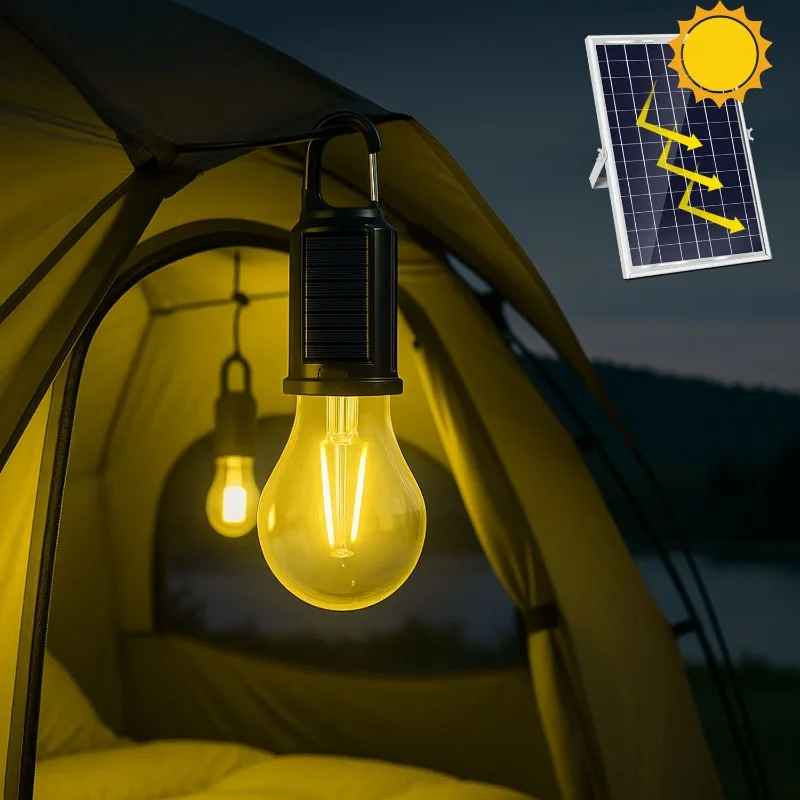 

Светодиодный фонарь для кемпинга на солнечной энергии, перезаряжаемый через USB, портативный водонепроницаемый уличный светильник, ручная лампа для палатки для пеших прогулок, барбекю, аварийная ситуация