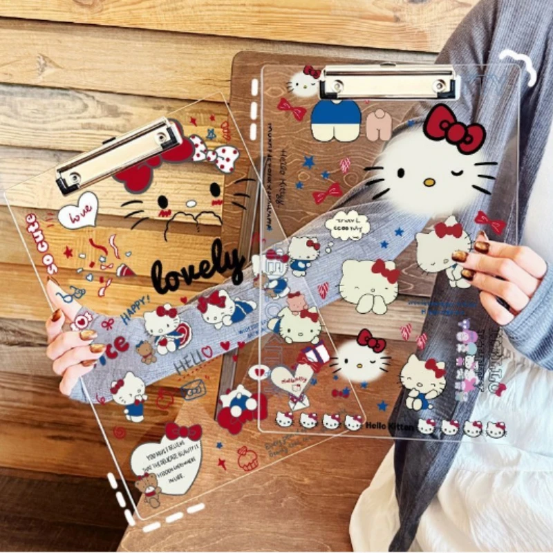 Cute Hello Kitty A4 Transparent Acrylic Board Clip A5a6 Student Office Materials Writing Pad Paper Splint view 6