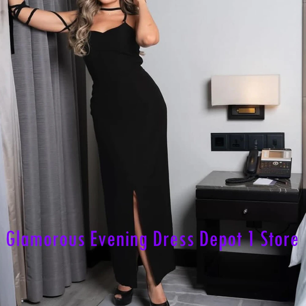 Robe de Soirée Formelle Personnalisée à Bretelles Spaghetti, en Jersey, à la Mode, Droite, Longueur de Rinçage, Col Carré, Éducative