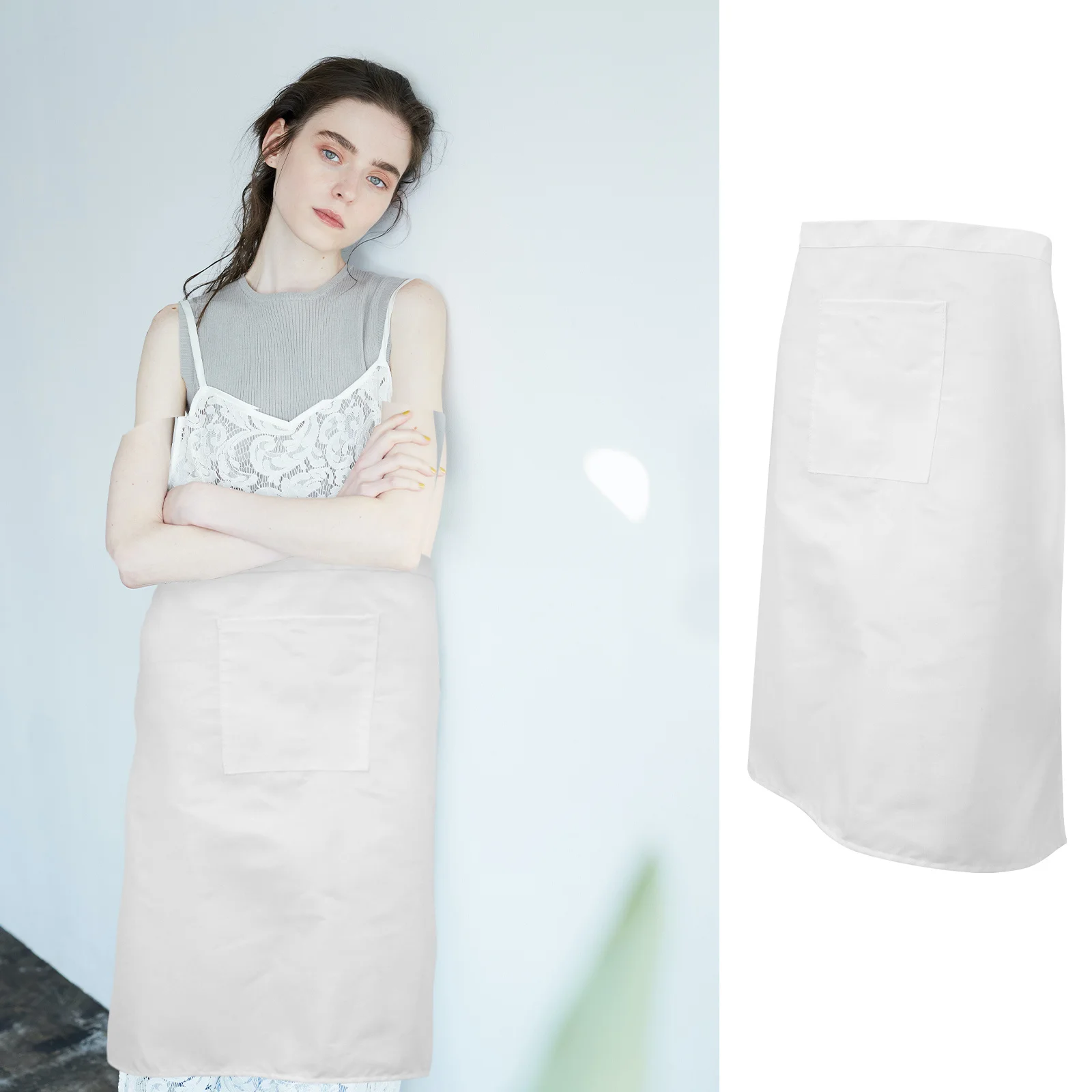 

Half Apron for Kitchen Cooking Baking with Pockets Cotton Material Adjustable Strap Household Garden Use - White