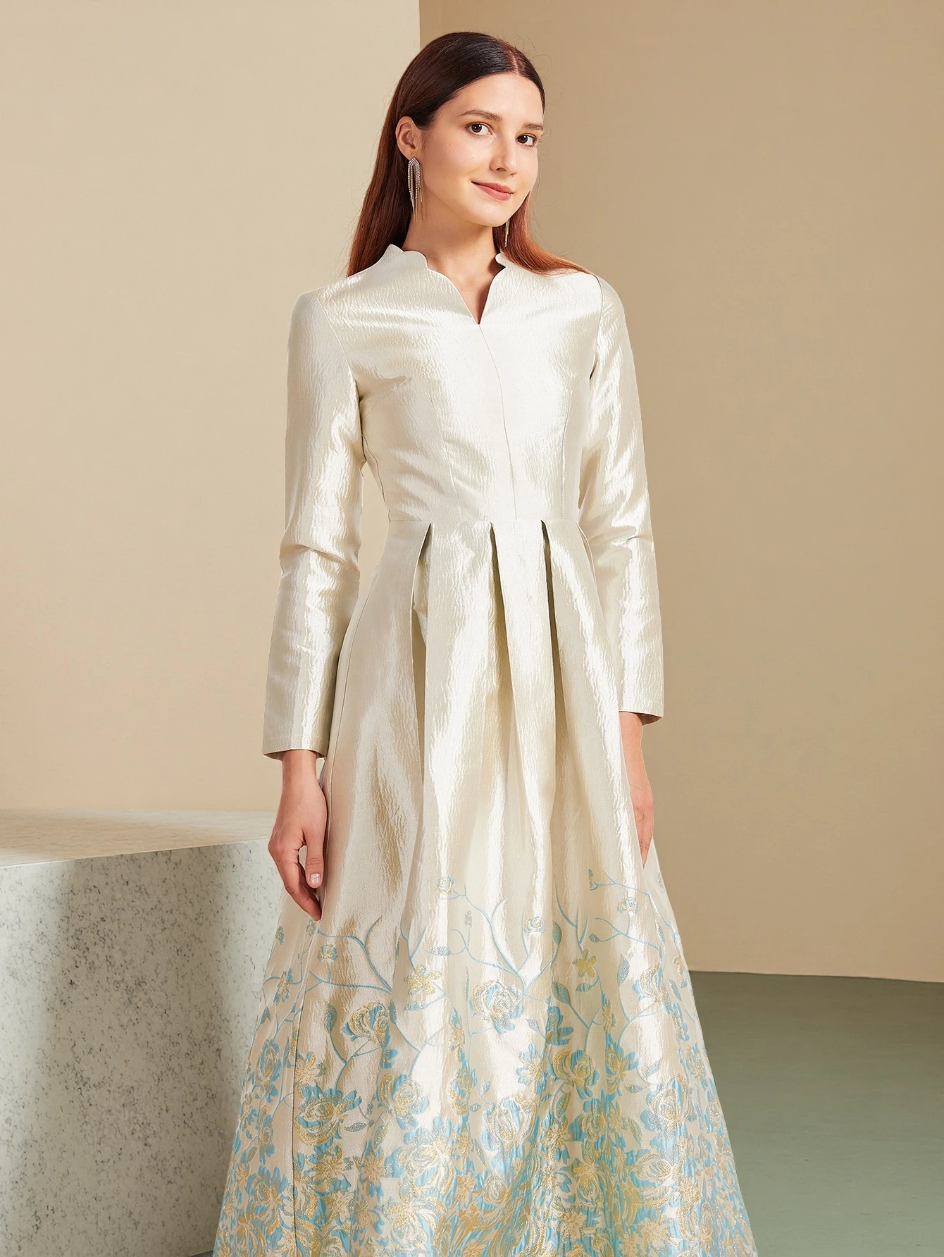 DEVCHATA Elegant Women Luxury Jacquard Long Maxi Dress Female Fashion New Arrival Floral Embroidery Evening Party Robe