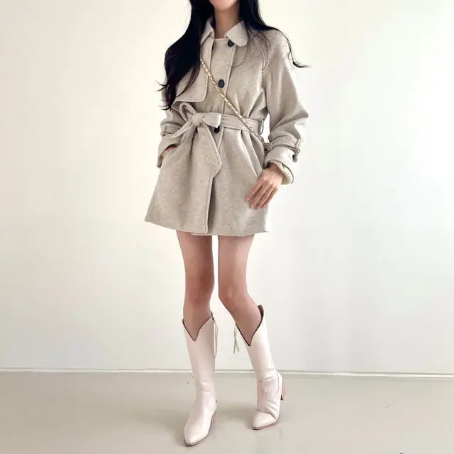 Chic Briti Sle abrigo de lana holgado cortavientos versátil informal cuello vuelto con cinturón prendas de vestir exteriores Retro para mujer