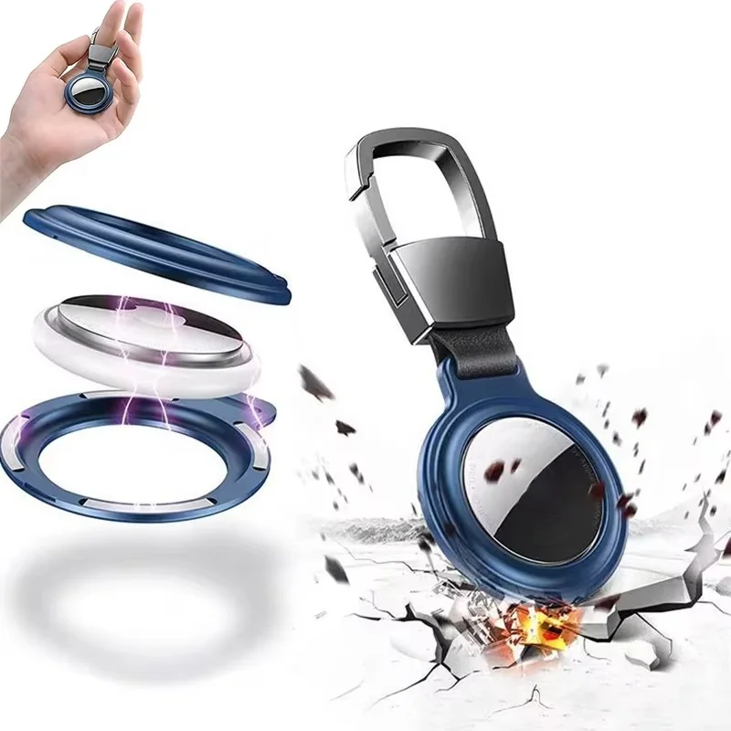 

Чехол-брелок для AirTag, защитный бампер, металлический магнитный чехол с адсорбционным креплением для Apple AirTag, полностью защитный чехол-накладка.