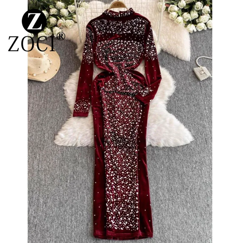 [ZOCI] Luxurious Full Diamond Long Sleeve Dress Style, High Grade, Fine Sparkling Beads,