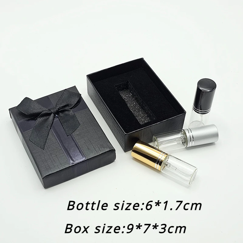 60 pçs 5ml atomizador perfume spray garrafa redonda com esponja dentro de recarga personalizada atomizador garrafa de perfume com caixa bowknot caixa de presente