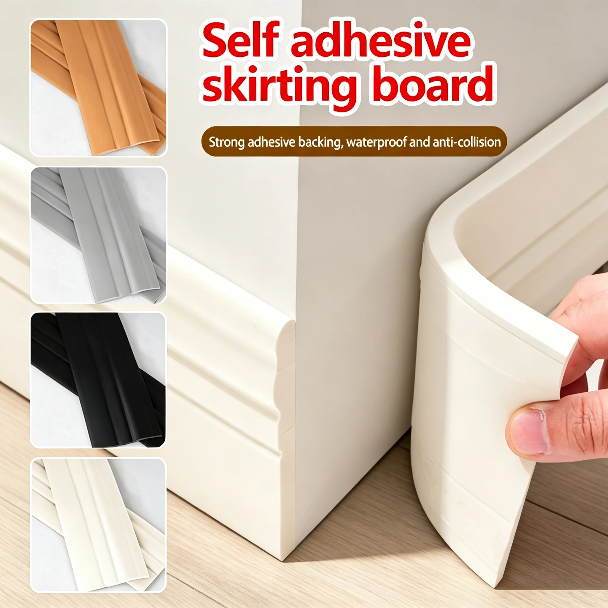 A Decorative Strip Made Of 500 Cm Self-Adhesive NBR Material, Suitable For Wall Skirts, Waistlines, And Baseboards.