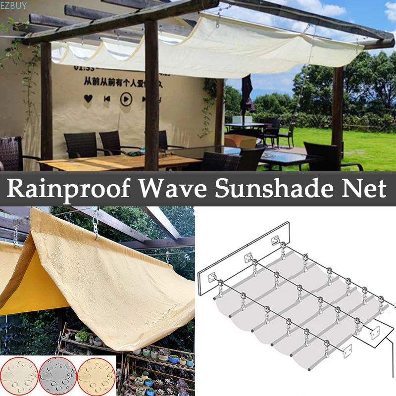 Width 2.5m~3m Rainproof Wave Telescopic Sail Outdoor Awning Anti-UV Patio Pergolas Sun Canopy Car Shed Retractable Sun Shading