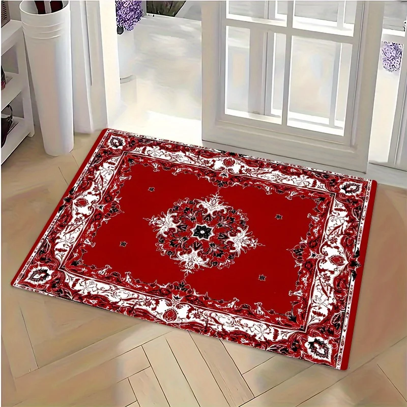 Tapis de porte décoratif luxueux à motif oriental rouge pour l'entrée de la maison, tapis de bienvenue pour l'intérieur et l'extérieur, décoration de la maison