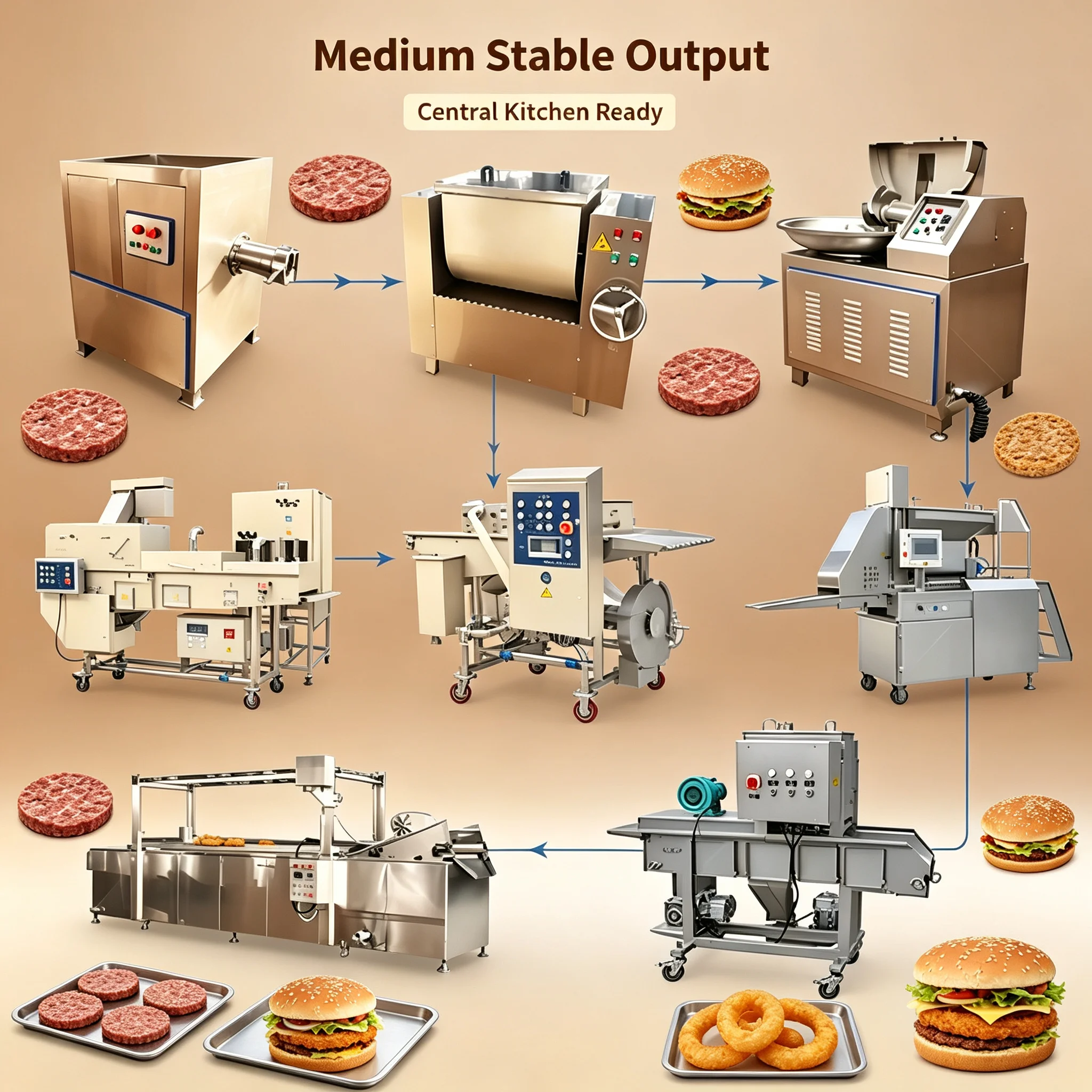 Custom Capacity Industrial Processing Equipment for Chicken Nugget & Hamburger Patty Different Output Demand