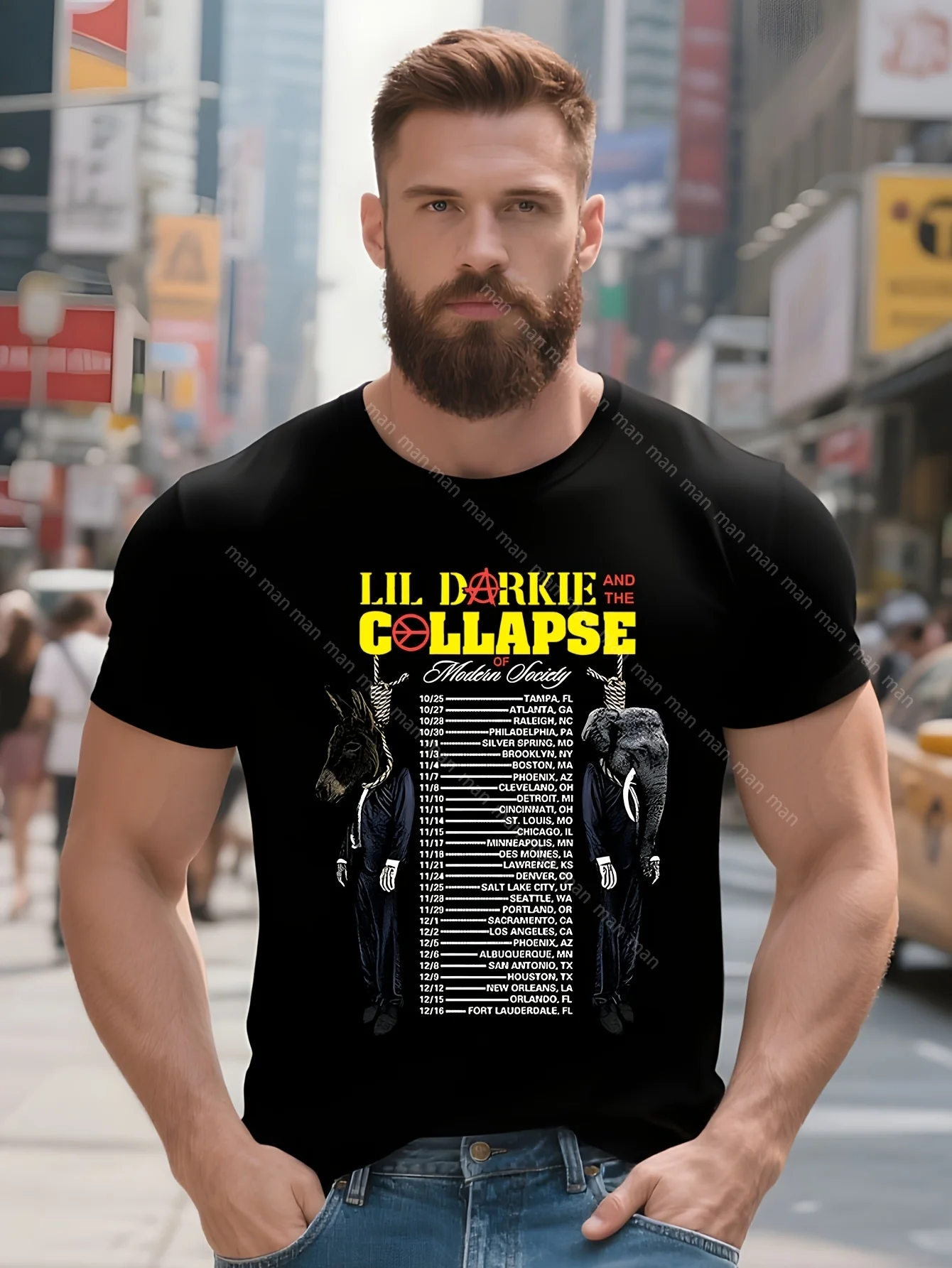 ليل داركي انهيار جولة المجتمع الحديث ميرش تي شيرت مغني الراب النساء الرجال Crewneck قصيرة الأكمام التي شيرت موضة المحملة #   اللون: أسود