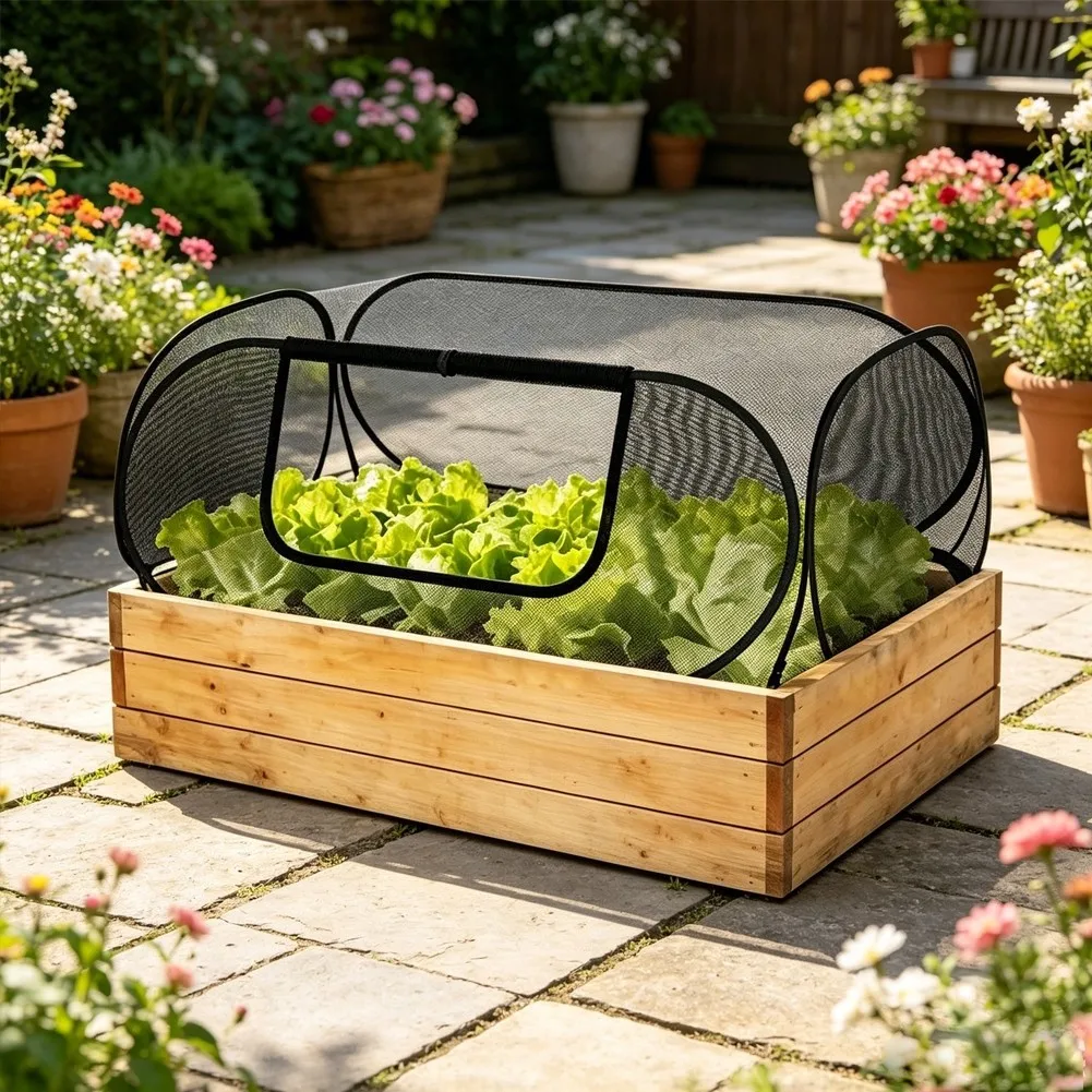 115*55*45cm Mesh Raised Garden Bed Cover With Stakes For Plant Vegetable Flower Ground Stakes Mesh Plant Cage Flower Beds