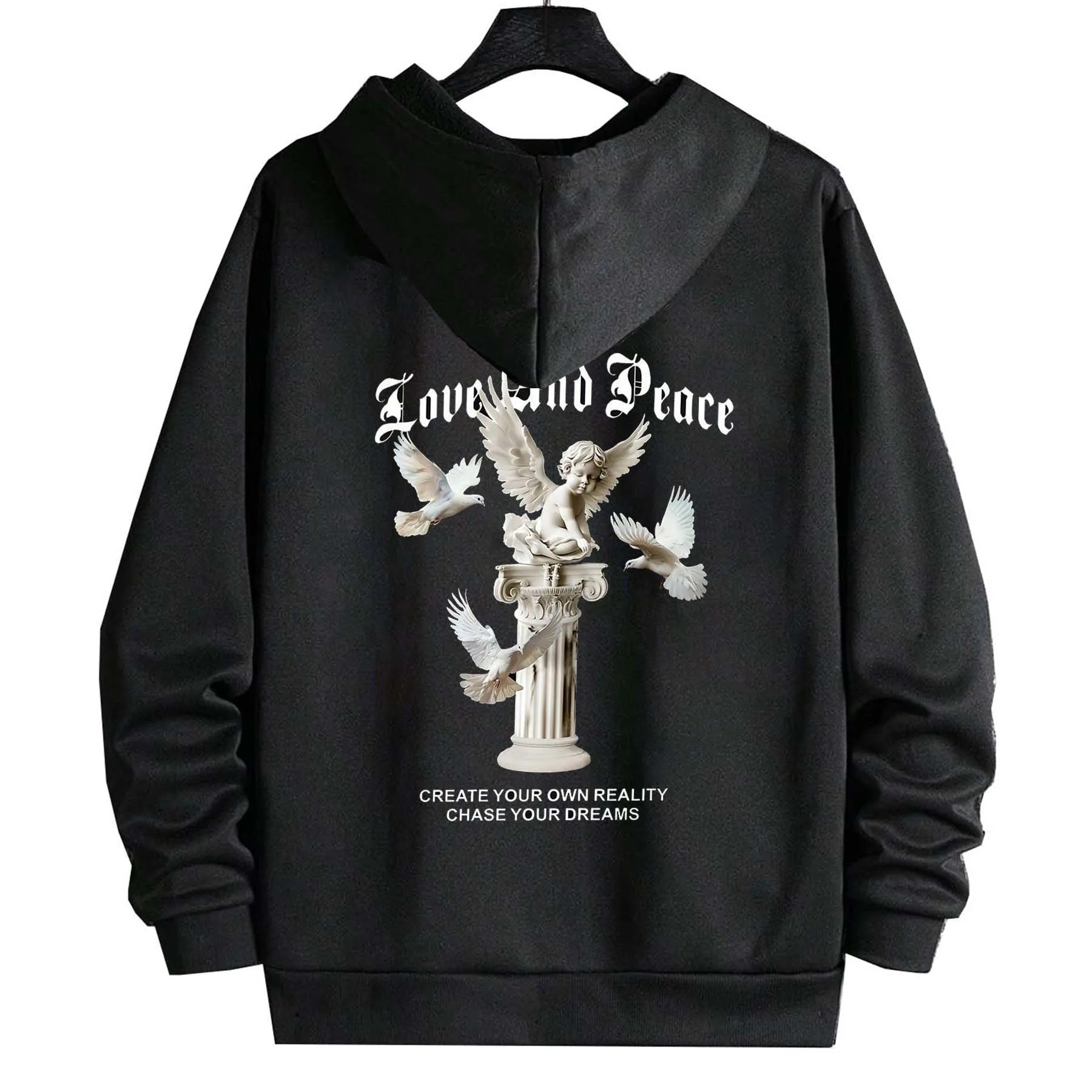 هوديي للربيع والخريف والشتاء للجنسين مع طباعة نحت الملاك، نمط محايد، لافتة للنظر للغاية