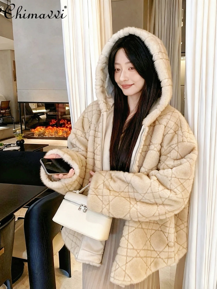 شتاء جديد الراقية موضة تقليد فرو المنك غير النظامية منقوشة سميكة معطف فضفاض كم طويل عادية مقنع سترات من الفرو #1