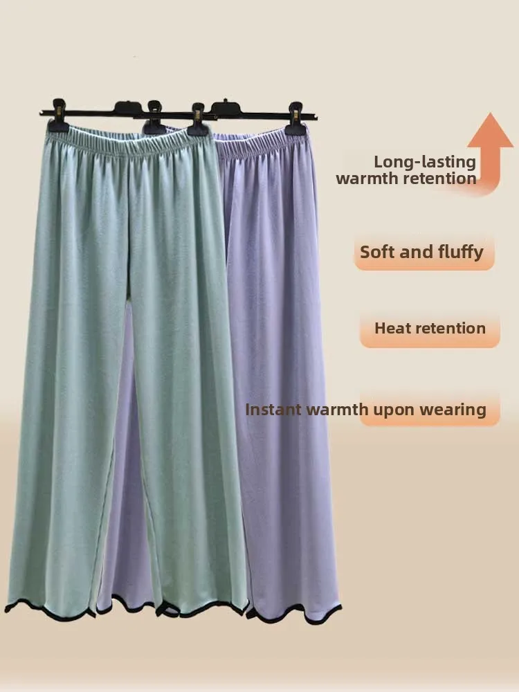 Double-Sided Fleece Thick Warm Winter Leisure Pants Loose Fit Straight Leg Home Pants plus Size Slimming Wide Leg Sleepwear