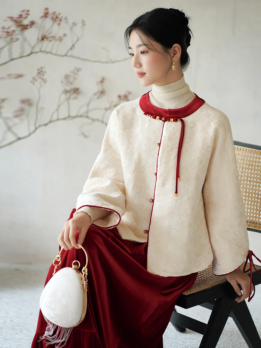 

Женская зимняя куртка из хлопка в китайском стиле, новинка, на пуговицах, утепленная, для празднования Нового года