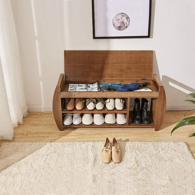 Bamboo Shoe Rack & Shoe Bench, Entryway Storage Organizer, Multi Function for Hallway Bathroom Living Room Corridor