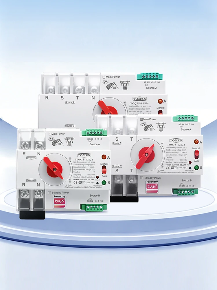 TOMZN TUYA SmartLife WIFI Inteligentny Przełącznik Automatycznego Przełączania Zasilania ATS Dual Power, Bezprzerwowy 2P 3P 4P 230V 63A 100A 125A — 2