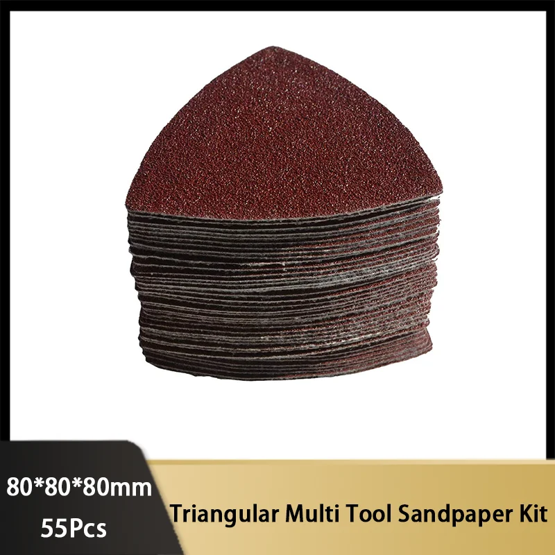 80*80*80mm  Triangular Multi Tool Sandpaper Kit 55 Pcs Assorted Grit 60 - 240 for Grinding Metal Wooden Materials Home Walls