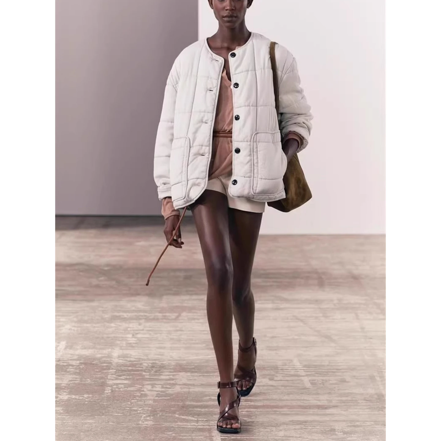 ربيع جديد وصول المرأة عارضة Sle طويلة Sve جولة Ne ket تصميم القطن Jaet ملابس خارجية تخفيف قطع مستقيمة #2