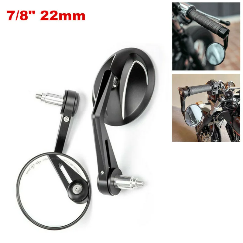 2PCS CNC Motorcycle Round Handle Bar End Rearview Side Mirrors 22MM 7/8