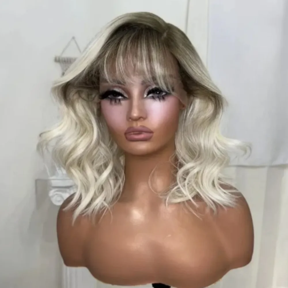 

Soft 14inch Ombre Blond Body Wave 150 density and 13×4 100%human hair wig lace front wig, with baby hair pre plucked