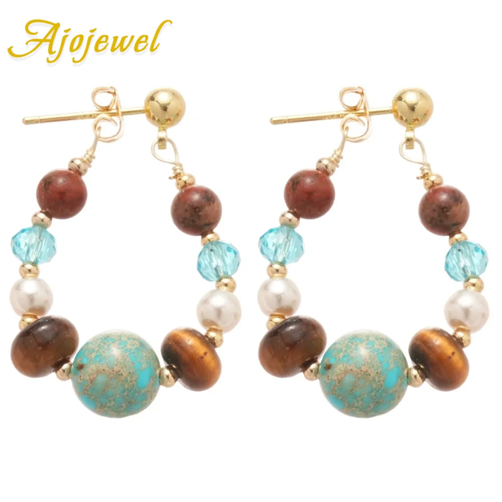 

Ajojewel Round Stone Beaded Pendant Earrings Vintage Ethnic Style Crystal Pearl Eardrops