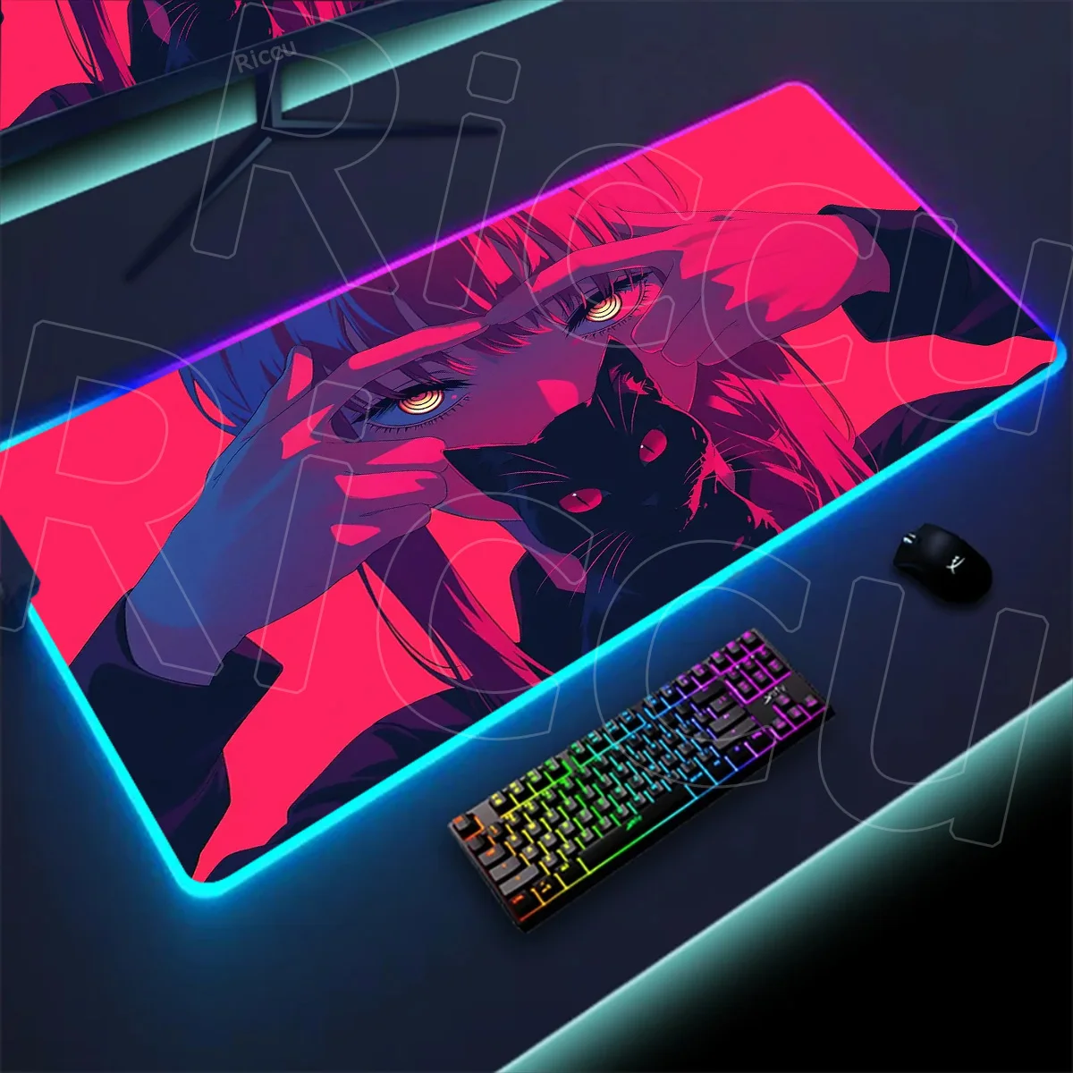 

Chainsaw Man RGB Mouse Pad Anime Mouse Mat Gamer Makima Denji Gaming Accessories Mousepad Large Laptop Keyboard Desk Mat Playmat