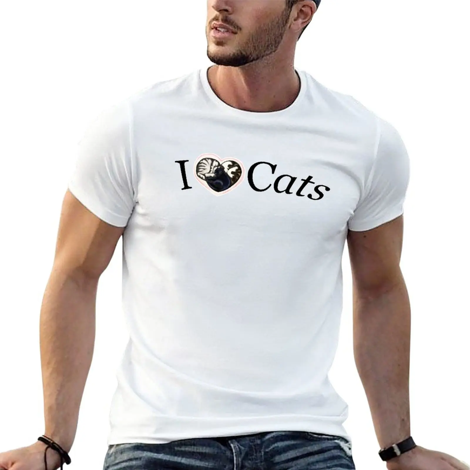 New I *heart* (Love) Cats acrylic/digital painting T-Shirt plus size tops Short sleeve heavy weight t shirts for men