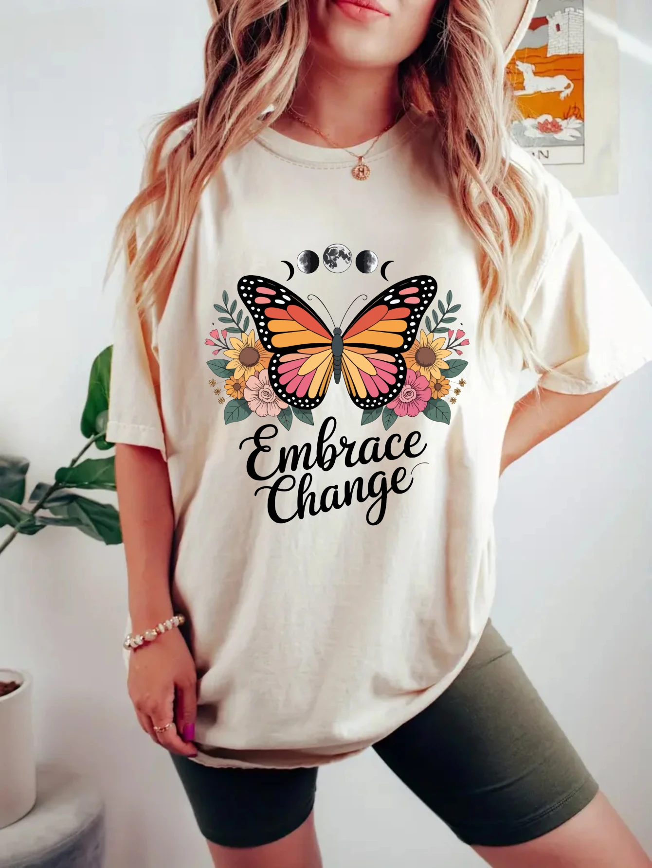 

women's plus size tank top Butterfly Flowers Moon Phases Embrace Change Suitable for sports and daily wear womens clothes summer