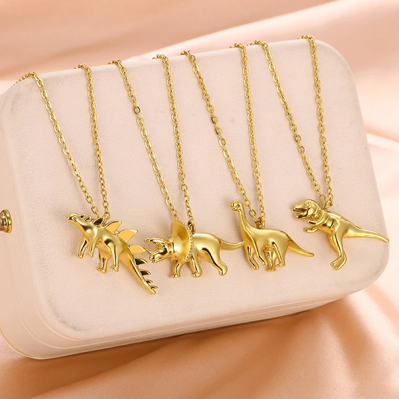 ANENJERY 316L Stainless Steel Dinosaur Necklace for Women Men Boys New Creative Hiphop Personality Jewelry Gifts Wholesale