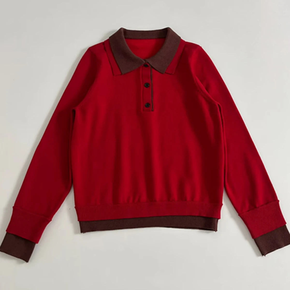 

High Street Woman Clothes Color Blocked Fake Two-piece Knitted Polo Shirt Women Pullover Tops Women's Sweater Knitwear