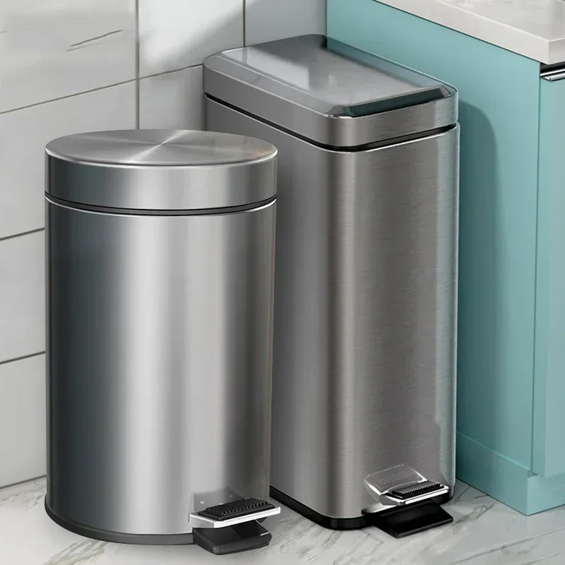 Stainless Steel Kitchen Trash Can Creative New Kitchen Garbage Bin Large Capacity Narrow Slit Recycling Trash Can with Lid