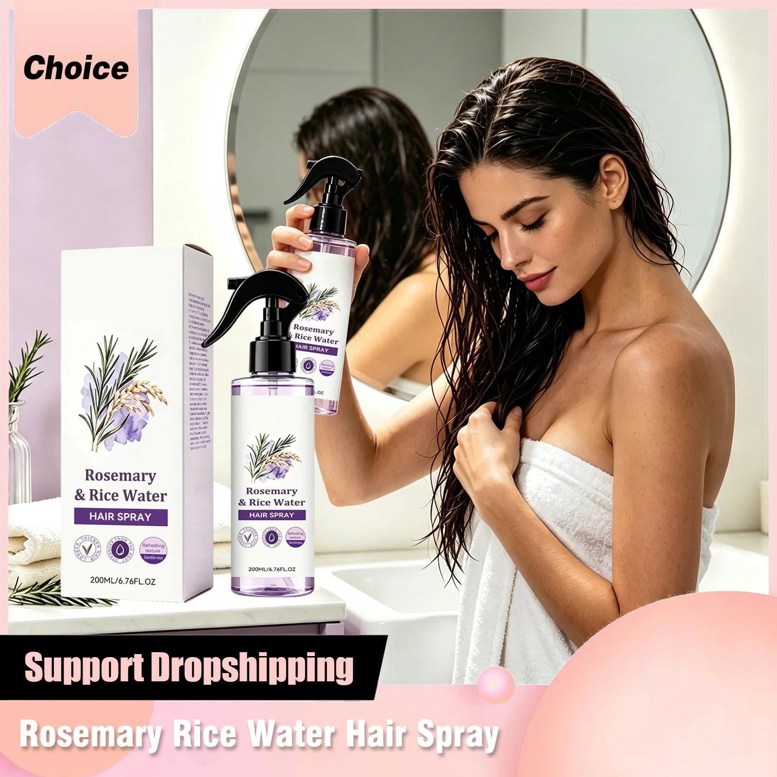 Herbal‑infused Hair Volume Spray Tame Flyaways Supple Strands Revitalized Dull Hairs Sooth Scalp Rosemary Rice Water Hair Spray