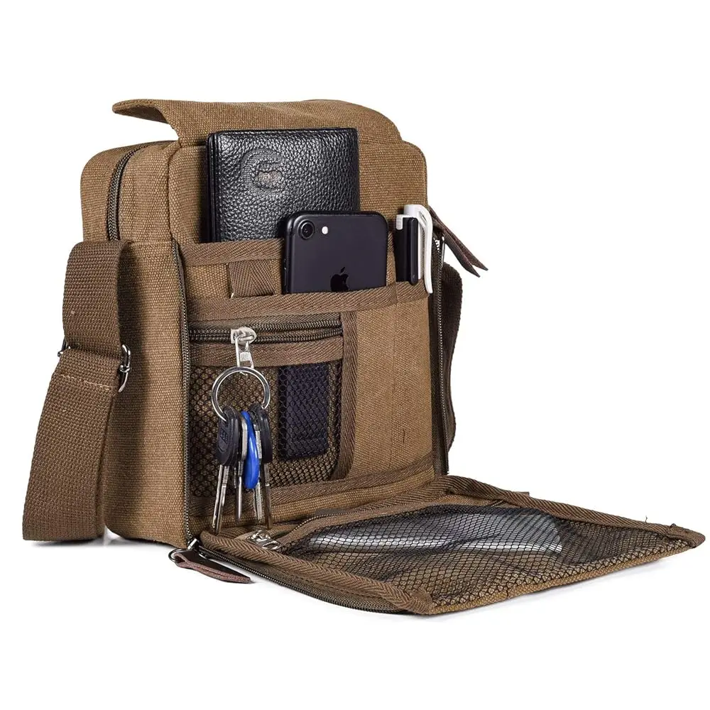 

Canvas Small Messenger Bag for Men Women, Casual Shoulder Bag Chest Bag Travel Carry Bag With Small Accessories Case【2 Pack】