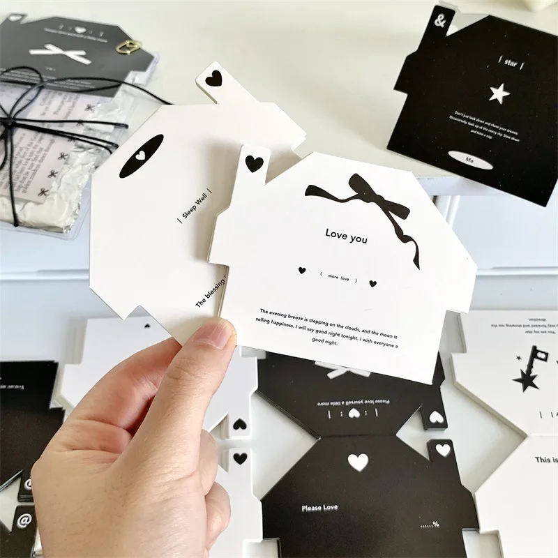 

10Pcs Black White Advanced Sense Small house Card Head Kpop Idol 3inch Photocard Packing DIY Decor Paper English Card Tag