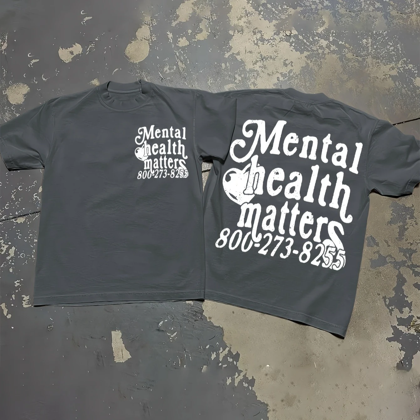 Men Women Summer Round Neck Short Sleeved Casual Cotton Print T-shirt MENTAL HEALTH MATTERS Letter Print Vintage Y2K Streetwear